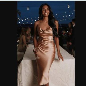 Petal & Pup Satin Midi Dress in Champagne